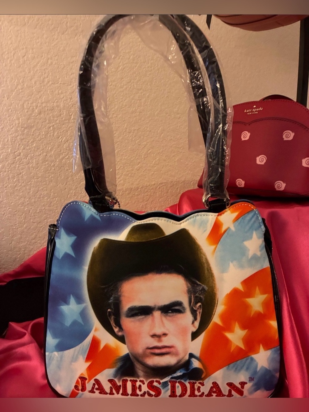 James Dean Graphic Black Shoulder Bag - Patriotic Print
